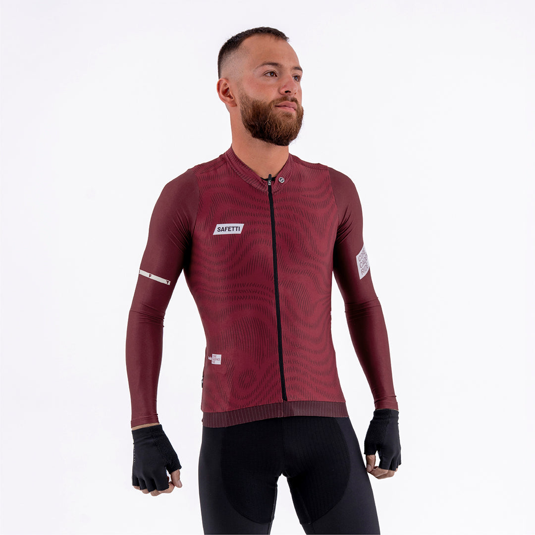 PLUMWIME BURGUNDY MEN’S LONG SLEEVE CYCLING JERSEY
