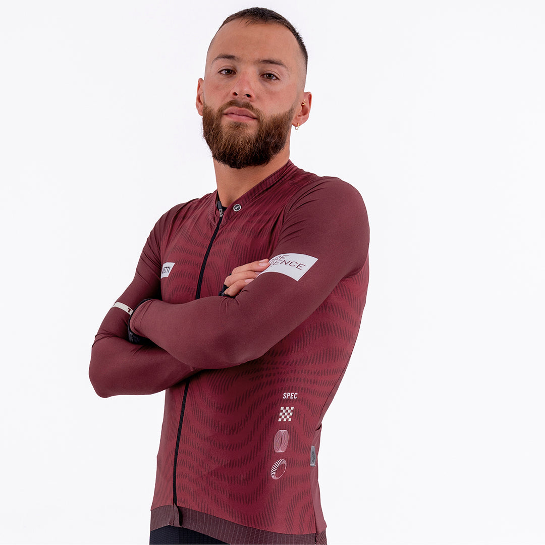 PLUMWIME BURGUNDY MEN’S LONG SLEEVE CYCLING JERSEY