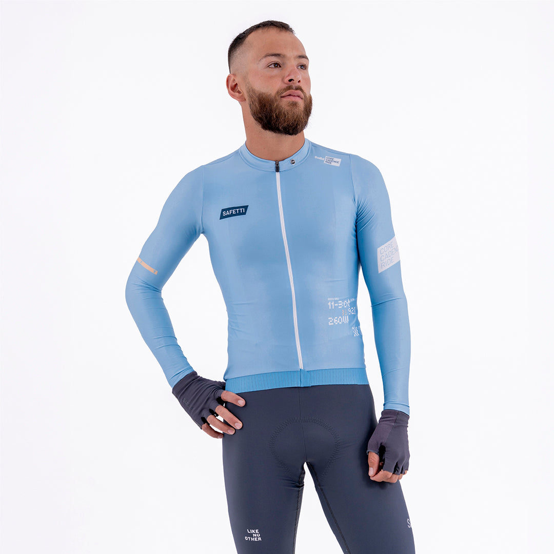 SOLID BLUE AURA MEN’S LONG SLEEVE CYCLING JERSEY