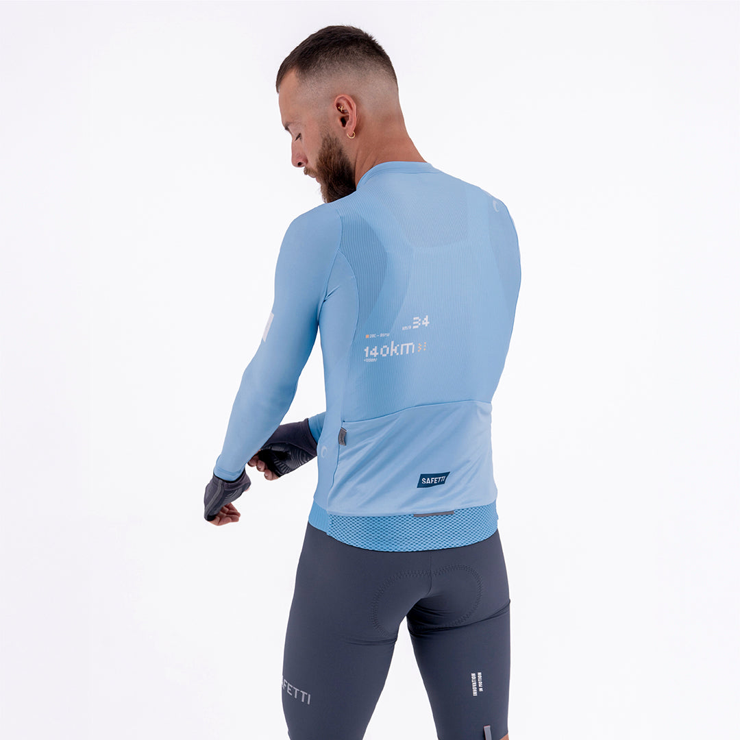 SOLID BLUE AURA MEN’S LONG SLEEVE CYCLING JERSEY