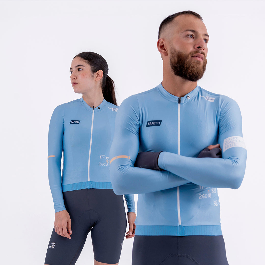 SOLID BLUE AURA MEN’S LONG SLEEVE CYCLING JERSEY