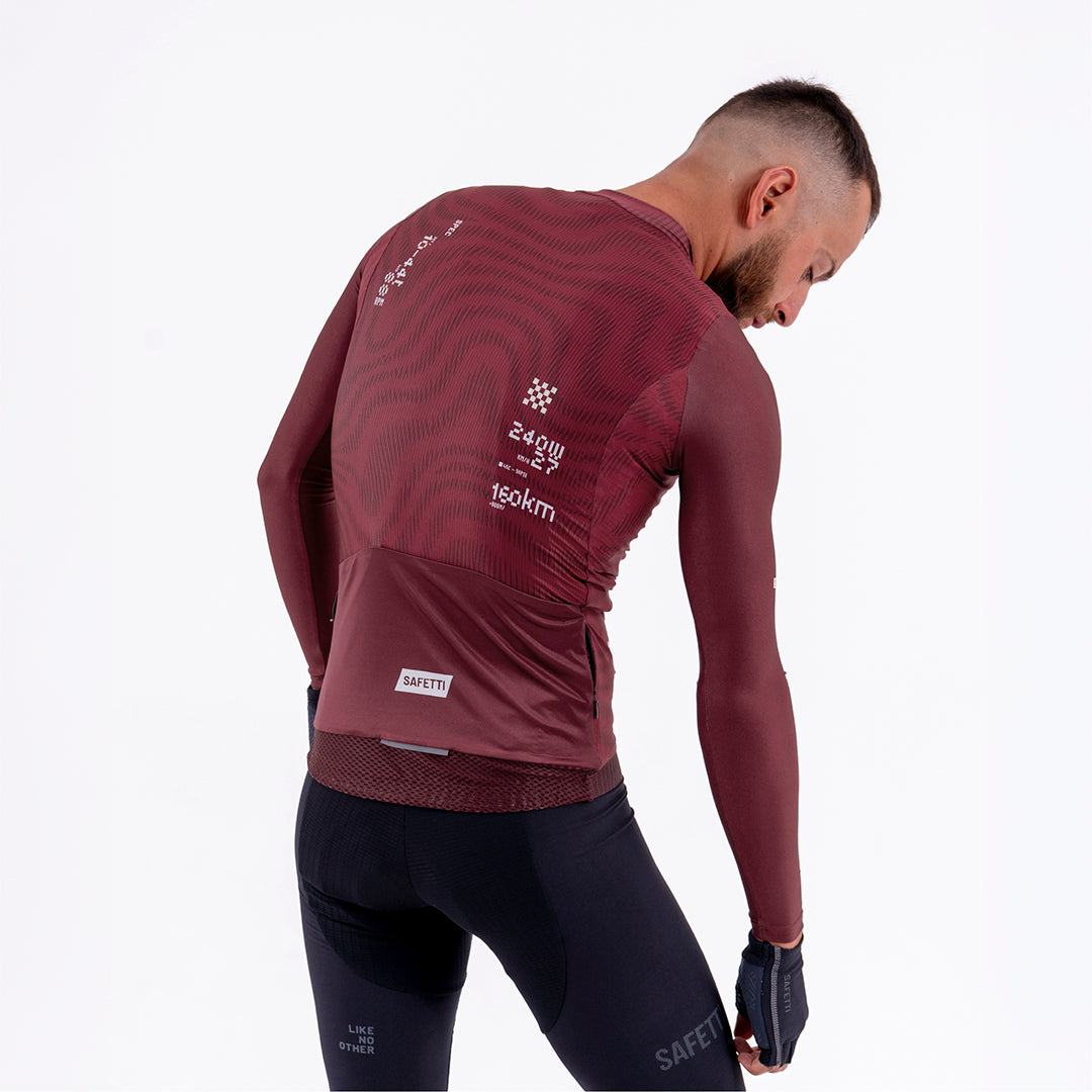 PLUMWIME BURGUNDY MEN’S LONG SLEEVE CYCLING JERSEY