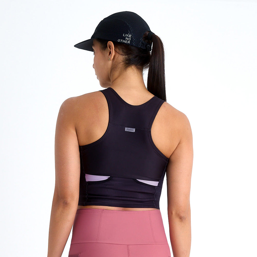 RUNNING/PADEL POCKET BLACK TOP FOR WOMEN